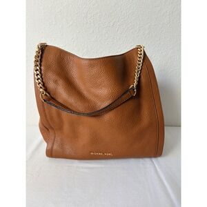 MICHAEL KORS Brown Pebbled newbury Leather Chain Shoulder Tote Bag Hobo Purse